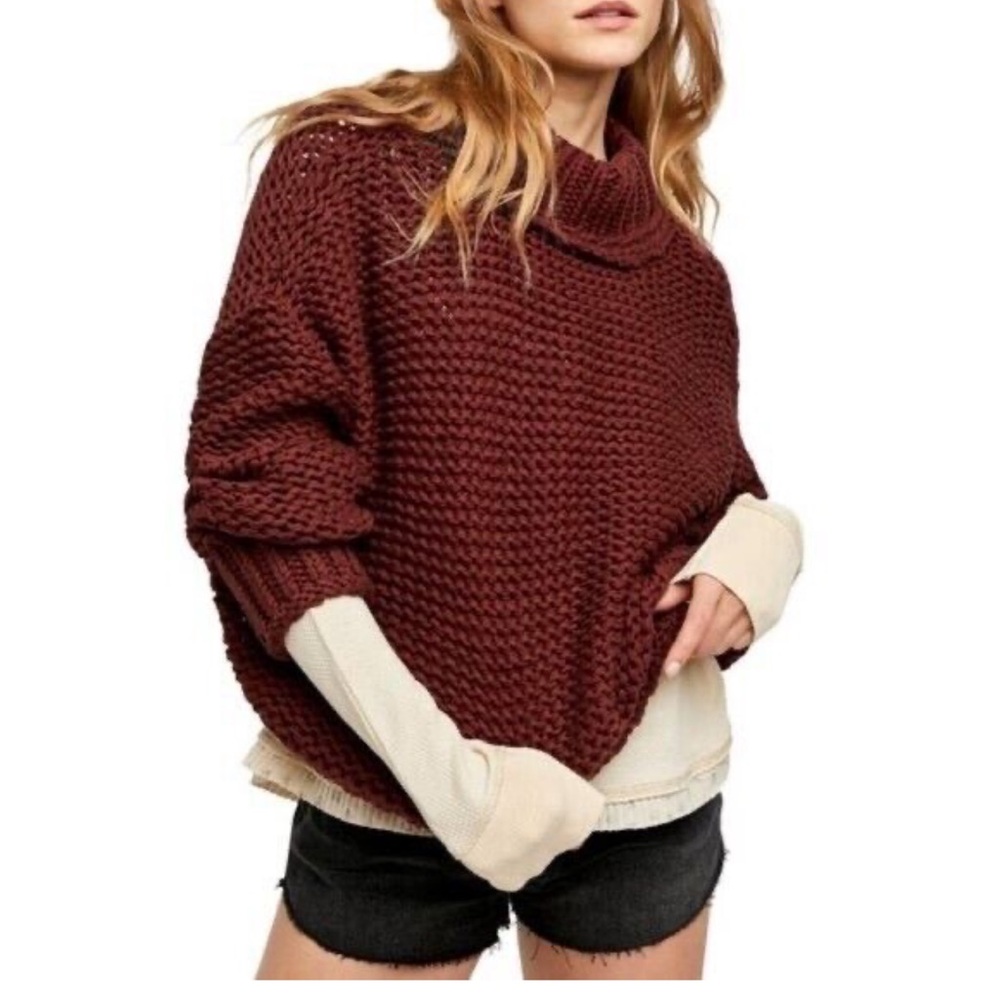 Free People Sweater Women's Long
Sleeve Turtle Neck Knit Warm Brown Med.